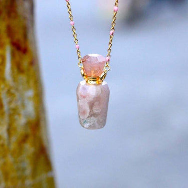 Deep Memory Rose Quartz Bottle Pendant Necklace-Your Soul Place